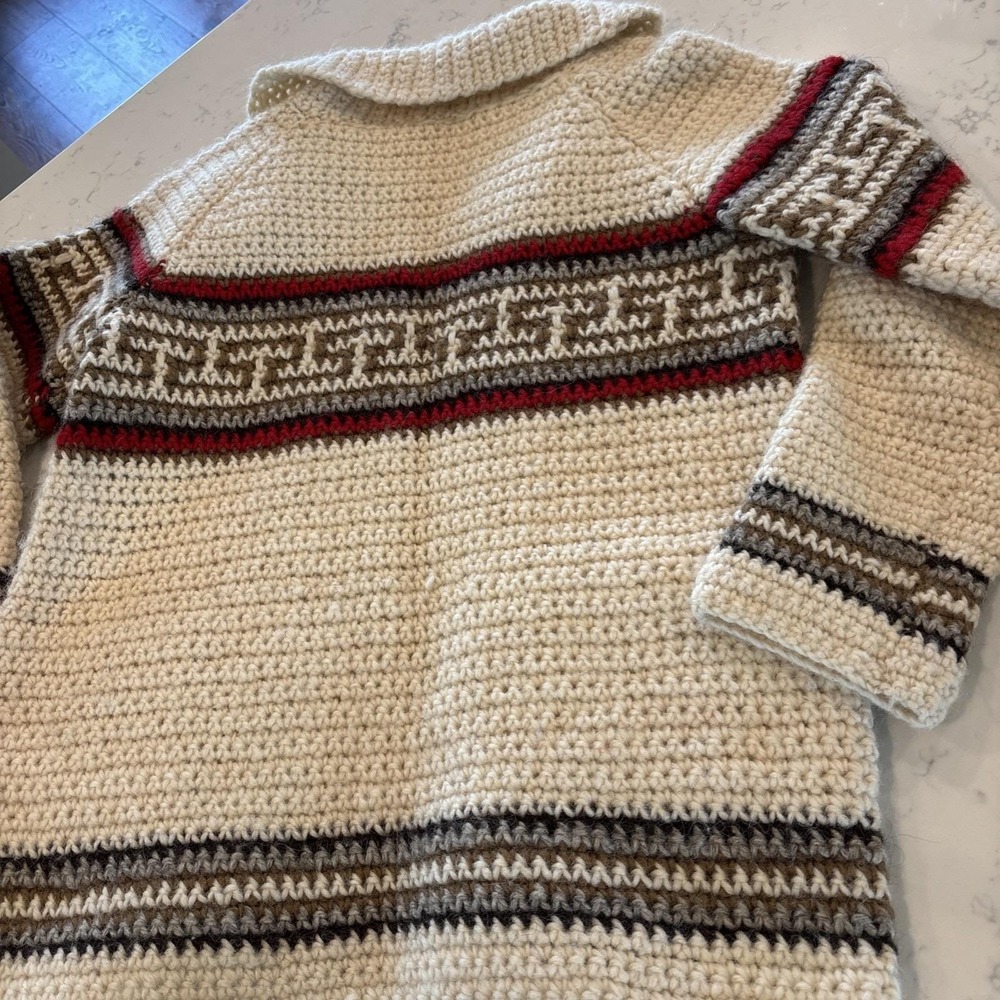 VTG HandKnit Cardigan Sweater 1970S Vibe Cottagecore Grandmacore Boho Pockets LG - Picture 6 of 11